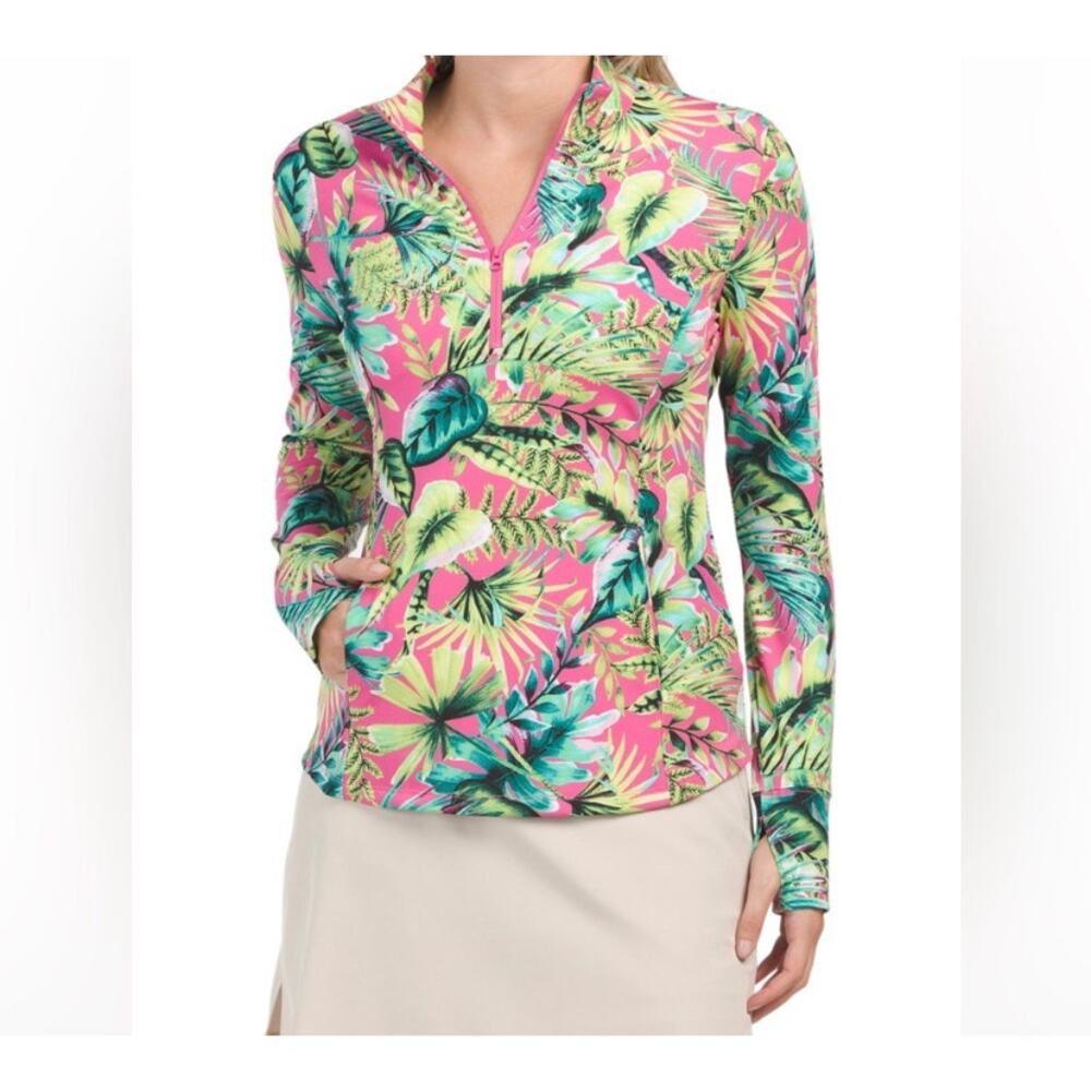 Tommy Bahama UPF 50 Printed Golf Quarter Zip Long Sleeve Pullover Small NWT